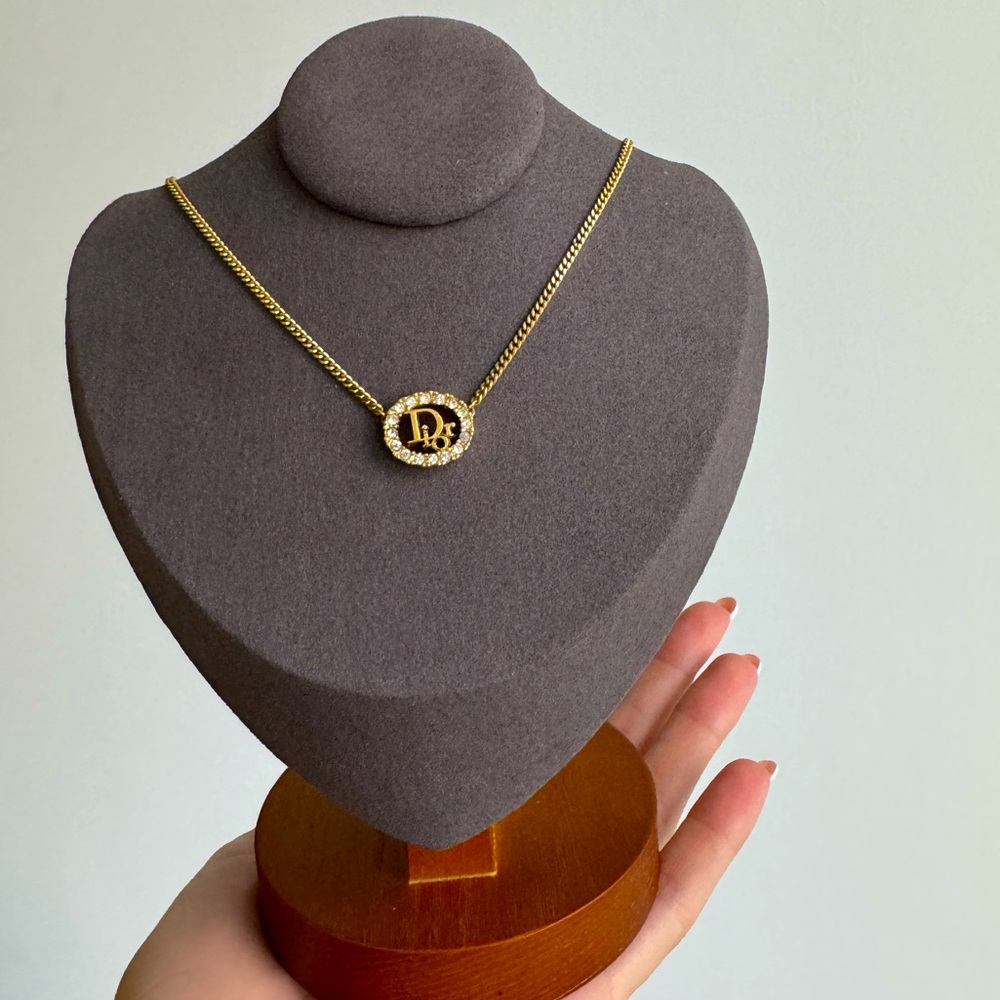 #22 Gold plated Dior vintage necklace Dior pendant with crystals